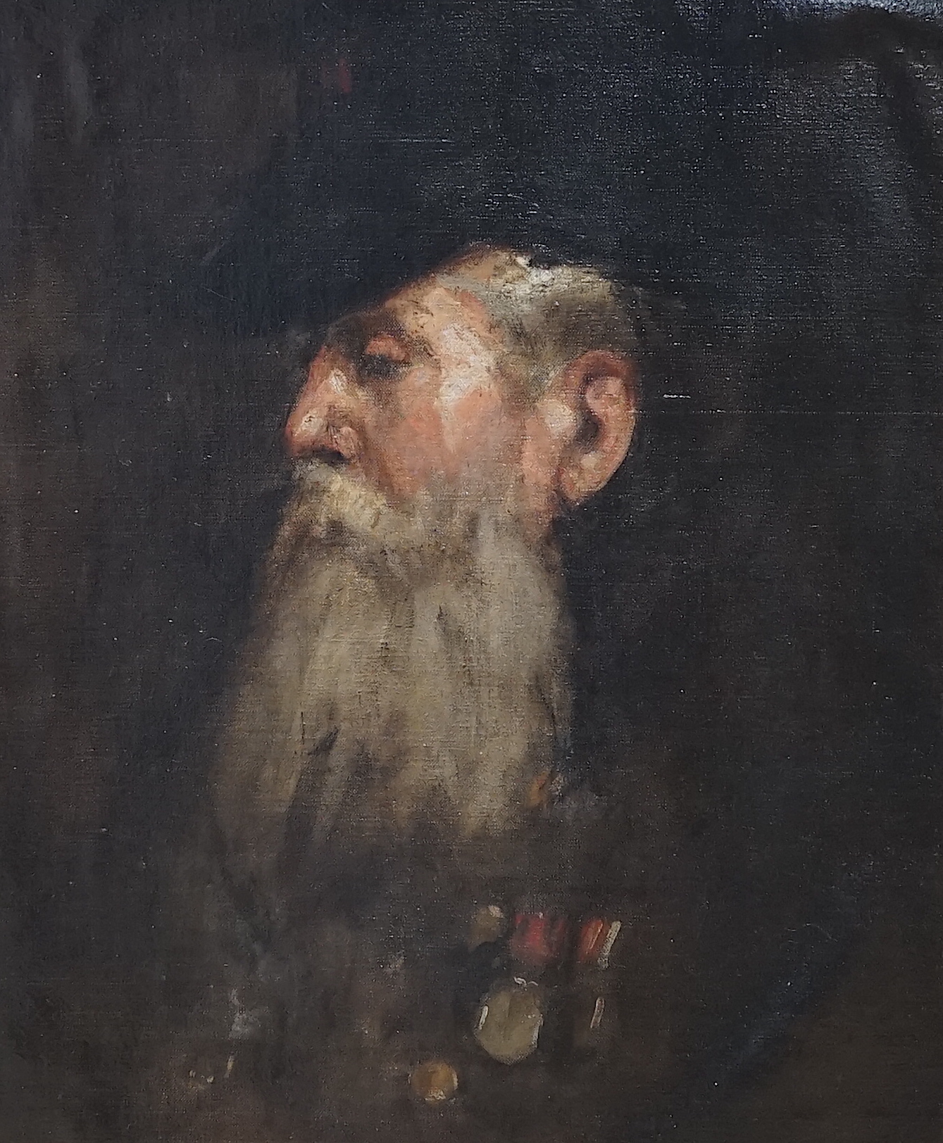 English School, oil on canvas laid on board, Portrait of a bearded man wearing his medals, 55 x 45cm